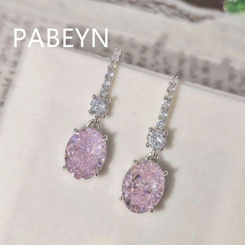 925 Sterling Silver Fashion Temperament Ice Flower Cut Pigeon Egg Zircon Ear Hook Birthday Party Anniversary Gift Ladies Jewelry