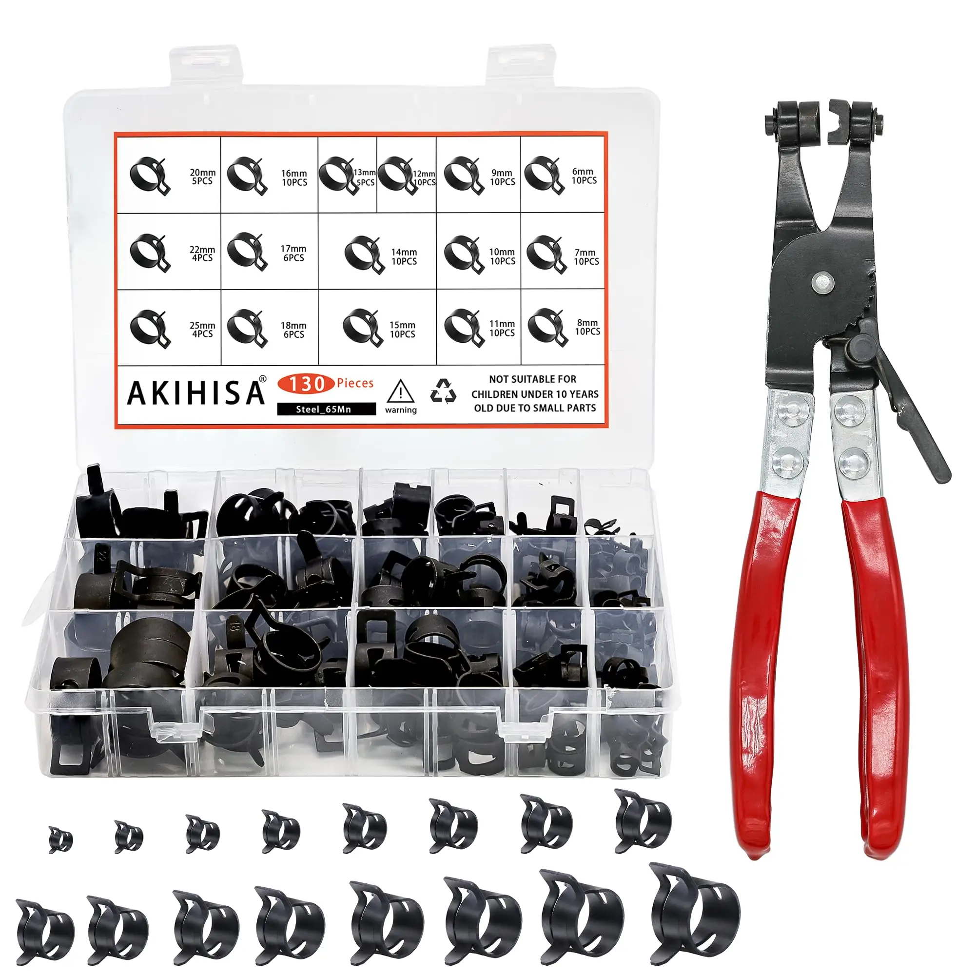 75/100/130 Pcs Spring Hose Clamp Kit with Plier Spring Clip Fuel Line Silicone Vacuum Pipe Clamp Air Tube Water Pipe Fasteners