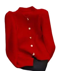 Small Fragrant Wind Green Bow Knit Coat Women's Autumn Fashionable Lady Gentle Wind Bubble Sleeve Cardigan Lady Style Sweater