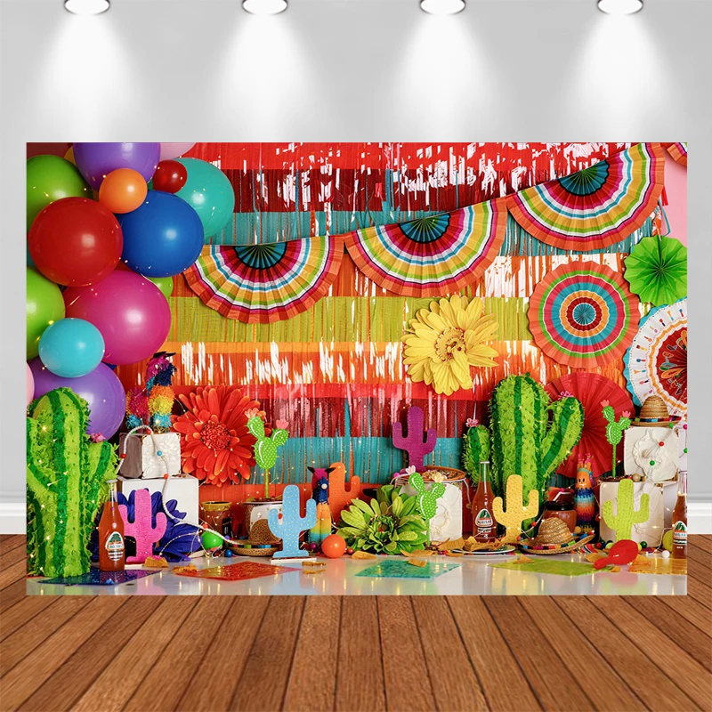 LS Fiesta Celebration Backgrounds Cake Smash Kids Adult Photography Props Child Baby Hanging Flags Decors Photo Studio Backdrops