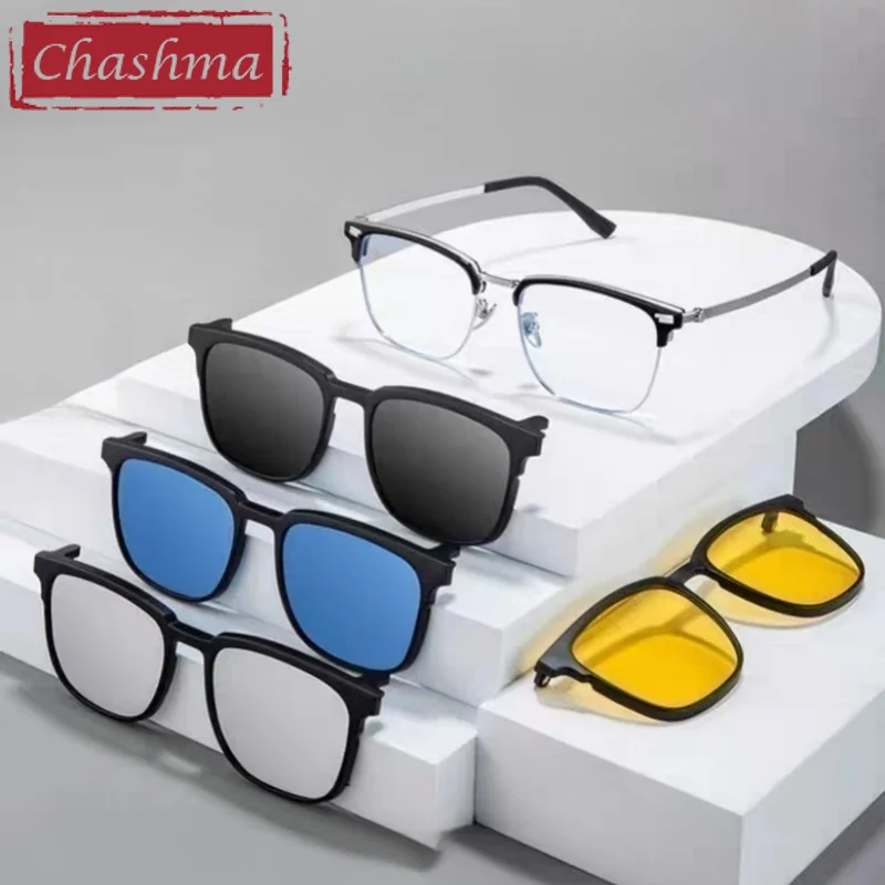 

Chashma Prescription Glasses 4 Clips Sunglasses Lens Men Optical Eyewear Night Driving Frame for Recipe Gafas