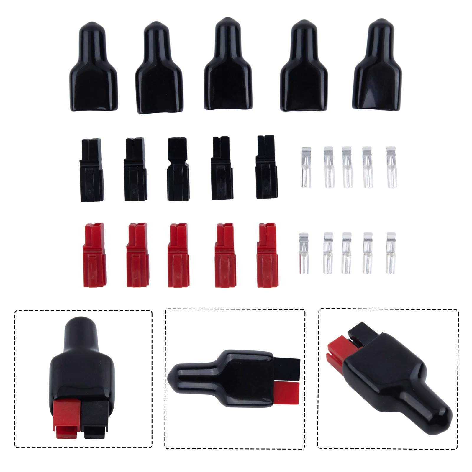 ~5 Pairs 30AMP Plug 600V For 1Anderson Style Connector & Rubber Black 1PVC Dust Covers Terminal Sleeves For Electric Equipment