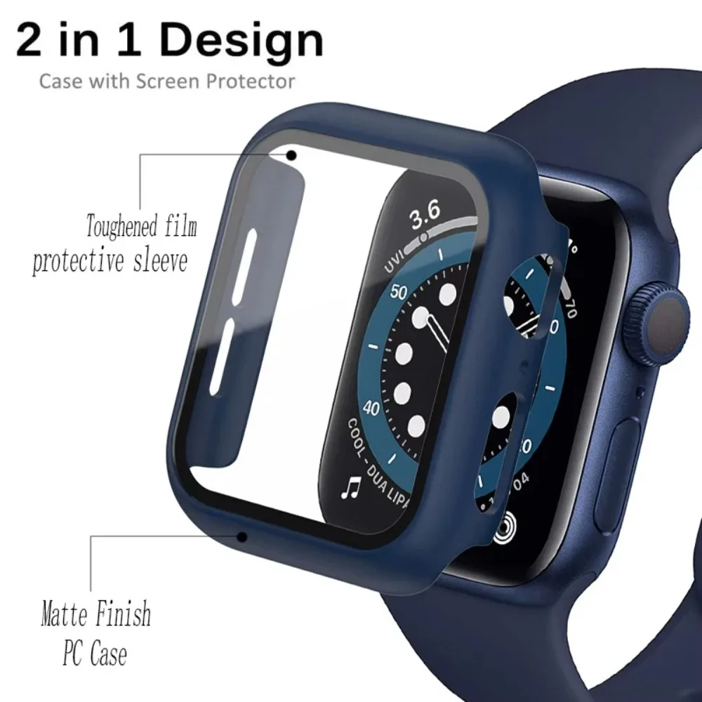 PC Case+Tempered Protector For Apple Watch Ultra 49mm 11 10 46/42mm Integrated Anti-fall Hard Shell iWatch 9 8 7 6 5 SE 45/44mm