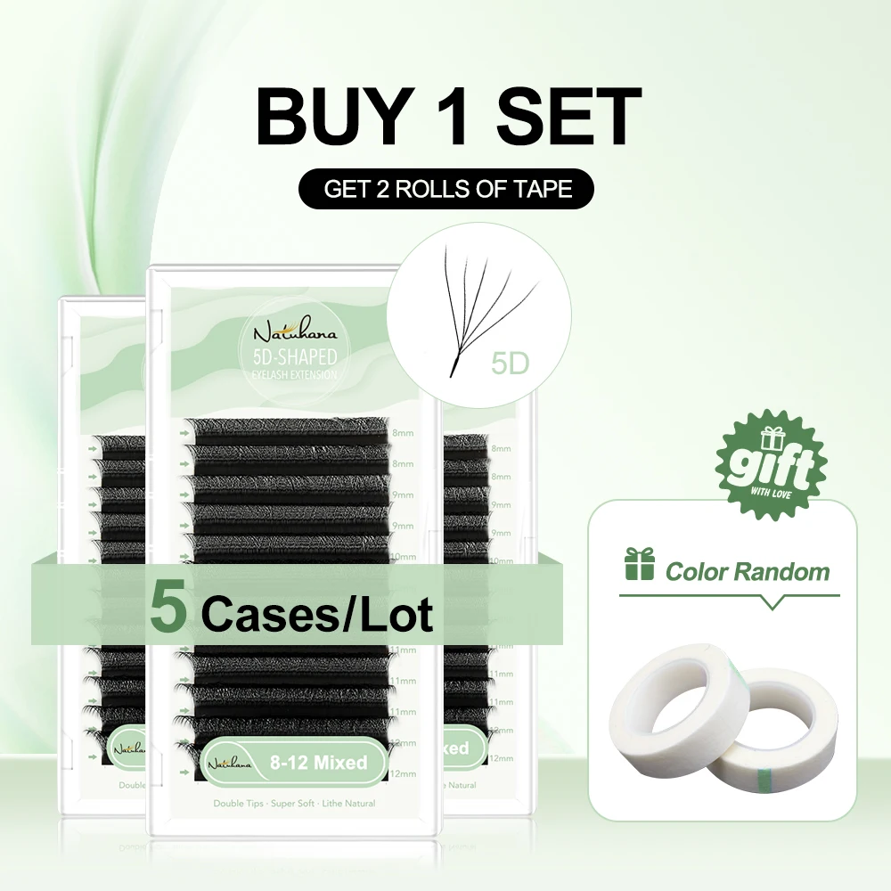 NATUHANA 5Cases/Lot W Shape Eyelash Extension 3D Premade Volume Fan Lashes W Style Lashes Faux Mink Volume Lashes Natural Makeup