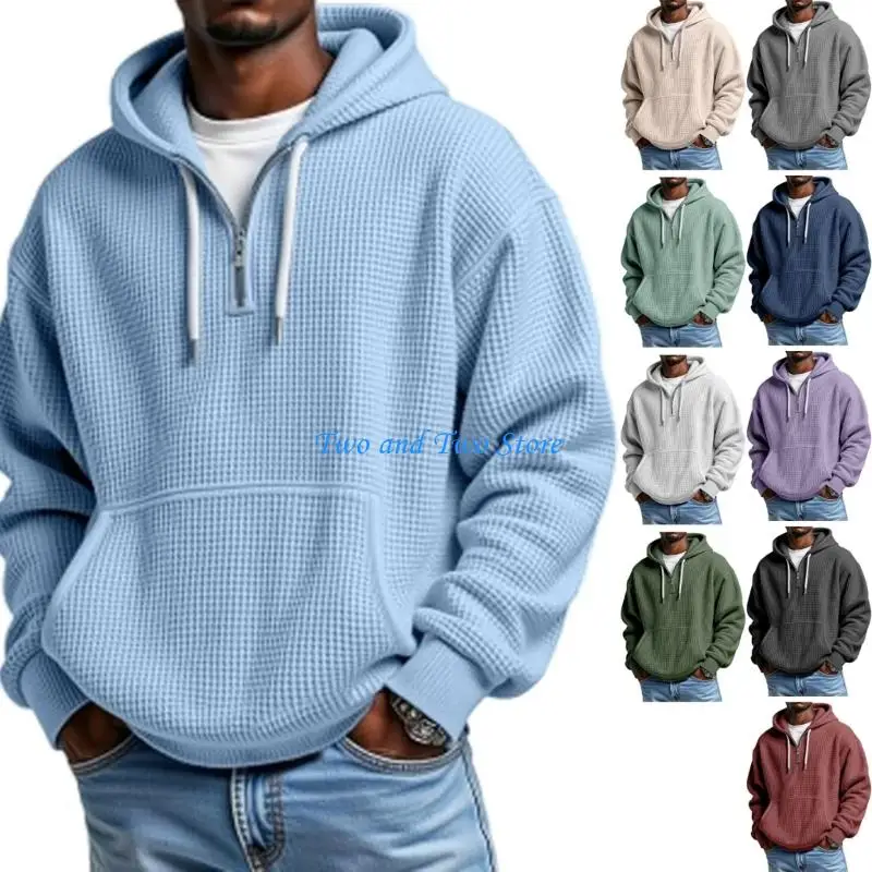 

HX6F Men's Quarter Zip Pullover Hoodie Long Sleeve Drop Shoulder Sweatshirt Casual Pullover Shirt Top Winter Fall Clothes