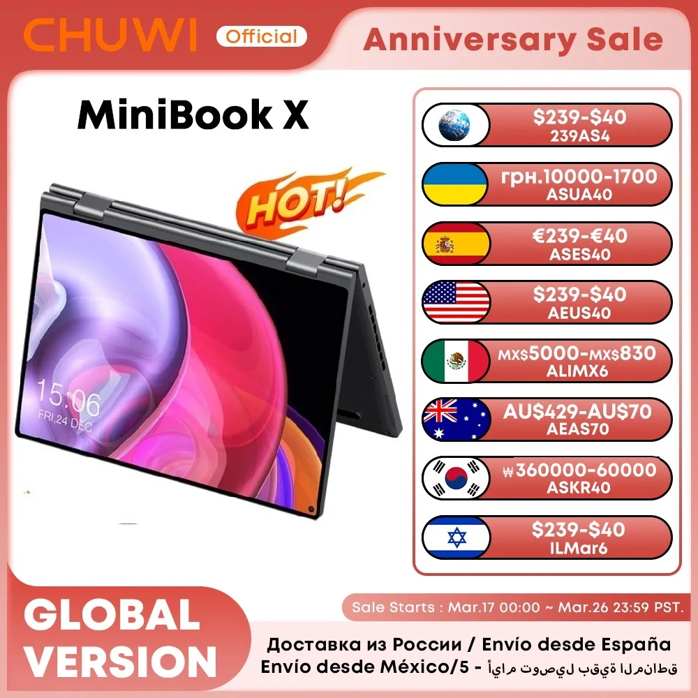 CHUWI MiniBook X 노트북 태블릿 2 In 1 Intel N100 10.51" FHD IPS 스크린 12GB LPDDR5 512G SSD Windows 11 노트북 1200*1920