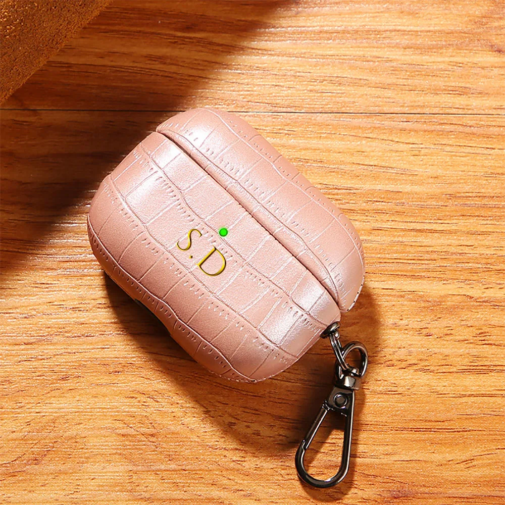 Etui na słuchawki Airpods 1 2 3 4 Pro 2, luksusowy wzór skóry liczi z breloczkiem, personalizowane inicjały, możliwość personalizacji, etui DIY na słuchawki — zdjęcie produktu 5