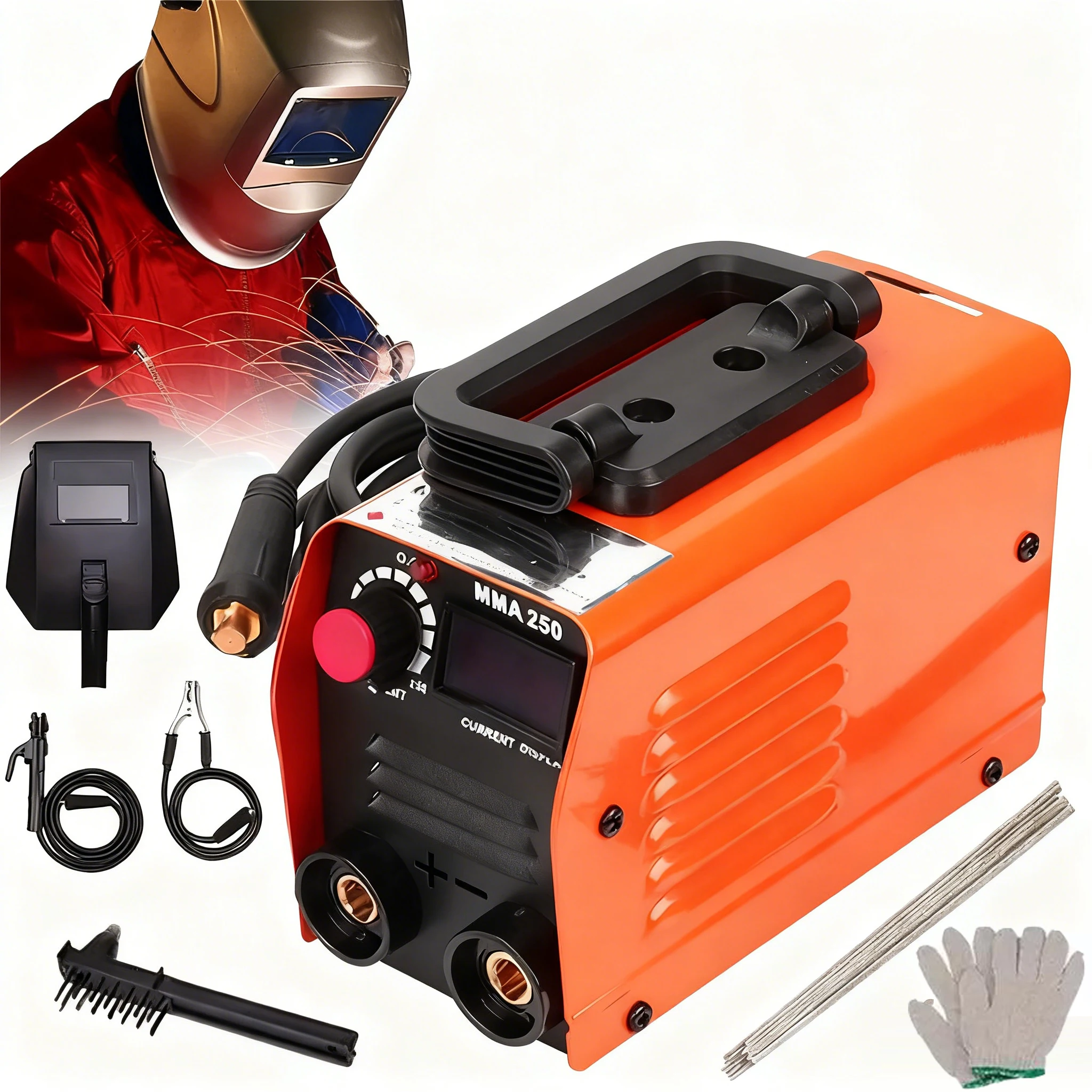 Saldatrice MMA-250 Saldatrice a caldo con display digitale LCD 220V Saldatrice ad arco 20-250A con scatola di immagazzinaggio degli attrezzi