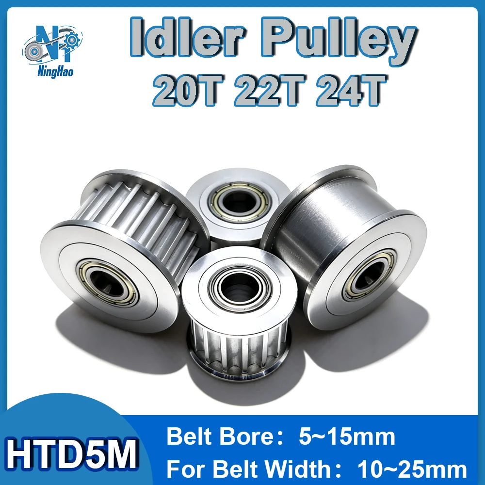 HTD 5M Timing Pulley 20T 22T 24T Idler Pulley Bore 5-15mm for Belt Width 10 15 20 25mm HTD5M Synchronous Bearing Guide Idler