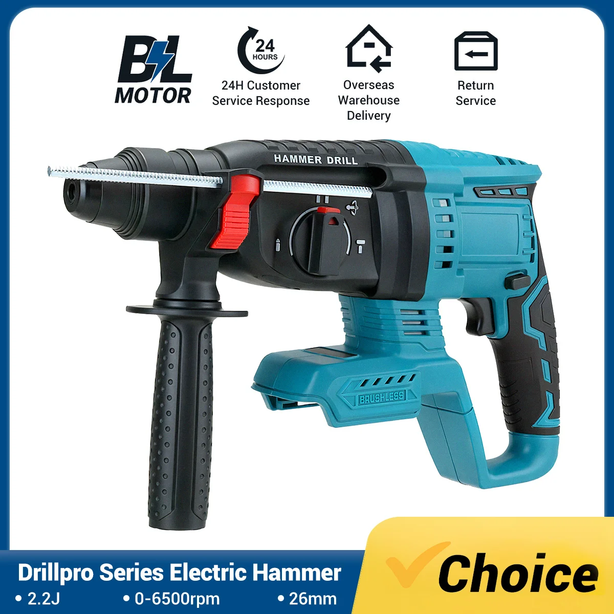 Drillpro SDS مثقاب طرق كهربائي بدون فرشاة 2.2J قوة التأثير 6500 دورة في الدقيقة 26 مللي متر مطرقة دورانية لاسلكية لبطارية ماكيتا 18 فولت