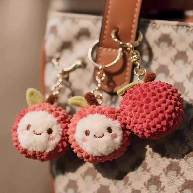 Simpatico portachiavi in peluche con fiocco Kawaii litchi frutta appesa decorazione regalo di ornamento per imballaggio popolare stagionale