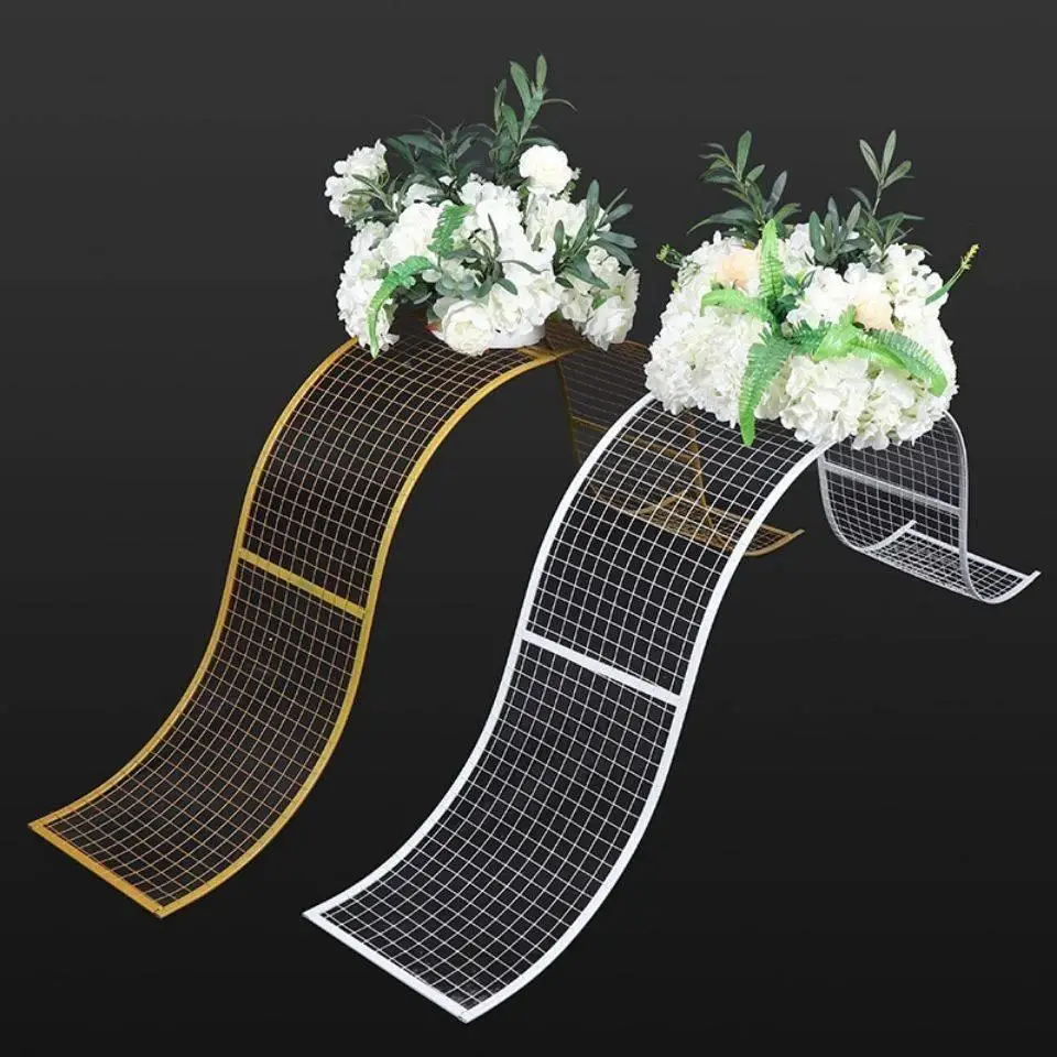 

2Pcs Iron Art Grid Shelf Wavy Shape Metal Flower Stand Outdoor Garden Wedding Decor Road Leads Party T Stage Scene Floral Layout