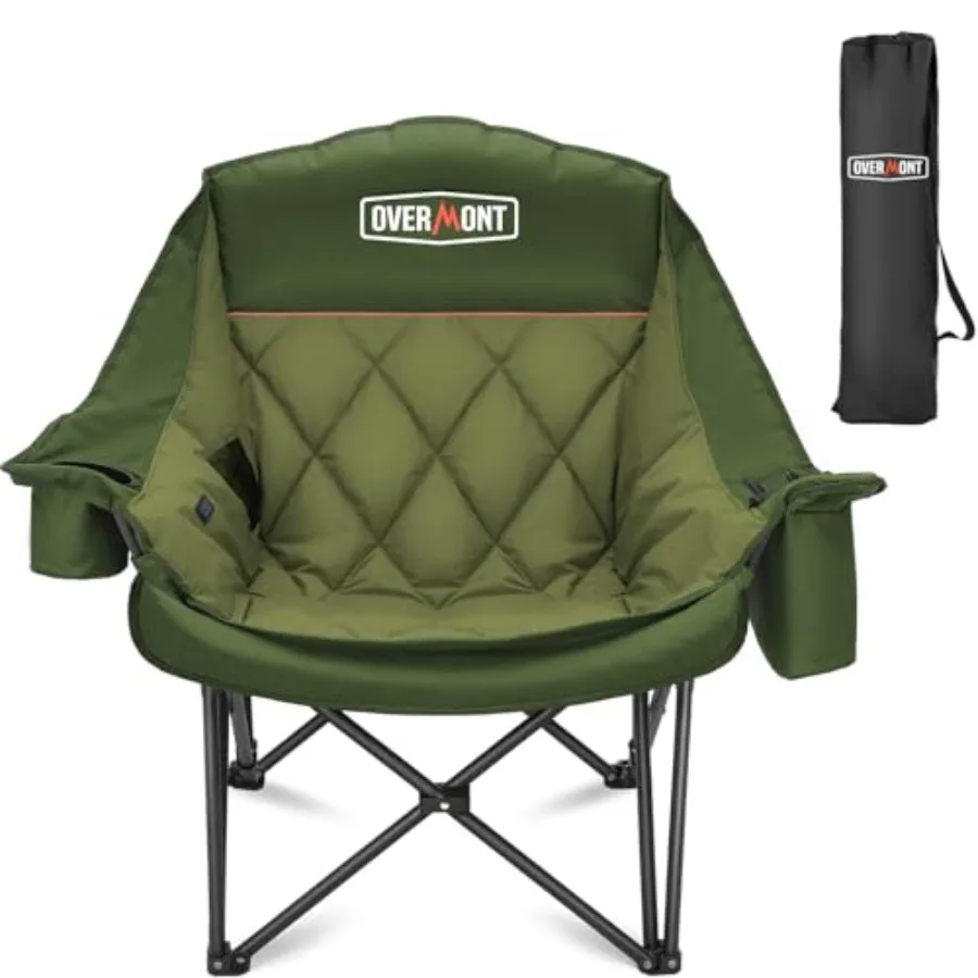 

Oversized Camping Chair for Adults - 400lbs Support Heavy Duty Padded Folding Chair with Cooling Bag Cup Holder Side Pocket Car