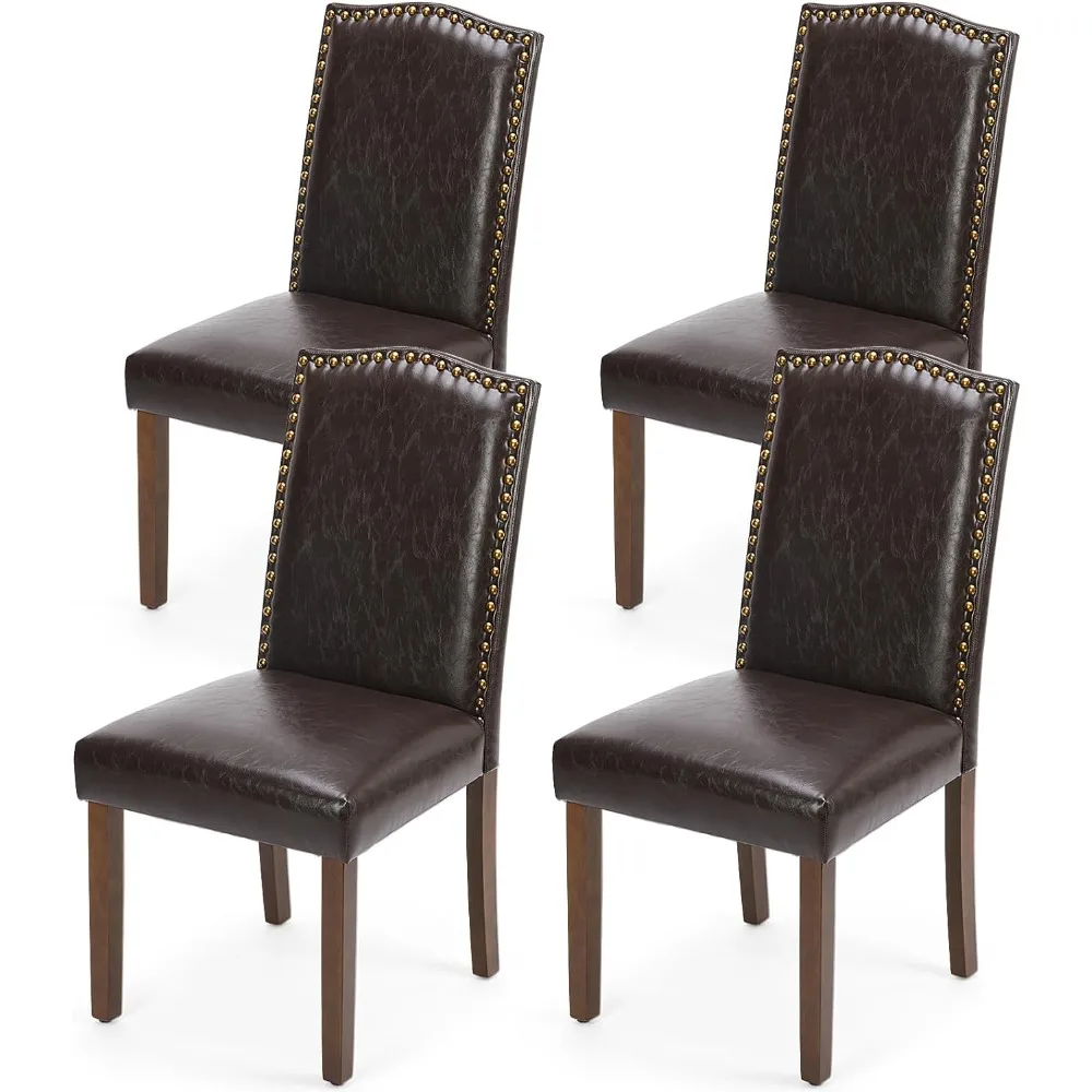 Dining Chair Set of 4 with Nailhead Trim and Wood Legs, Modern Upholstered Fabric Chairs, Mid-Century Accent Dinng Chair