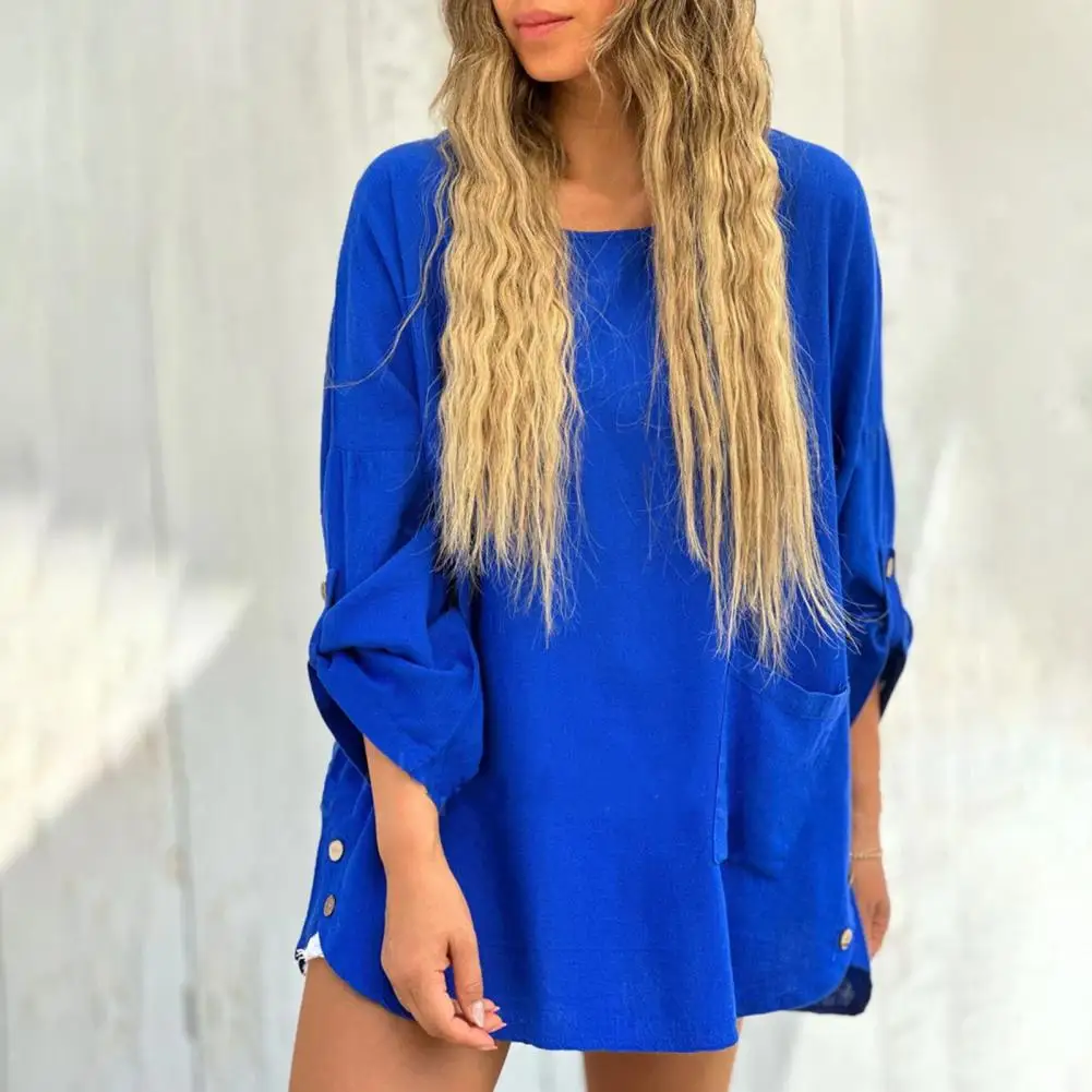 Camicia Casual da donna alla moda a maniche lunghe con vestibilità ampia da donna con tasca camicetta con bottoni con orlo irregolare vestibilità ampia per Streetwear