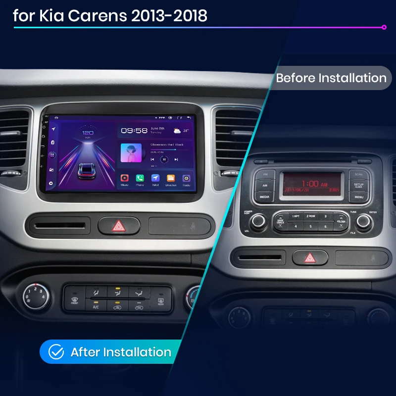 Junsun Wireless CarPlay Android Auto Car Radio for Kia Carens 2013-2018 Intelligent Systems Stereo Multimedia Autoradio