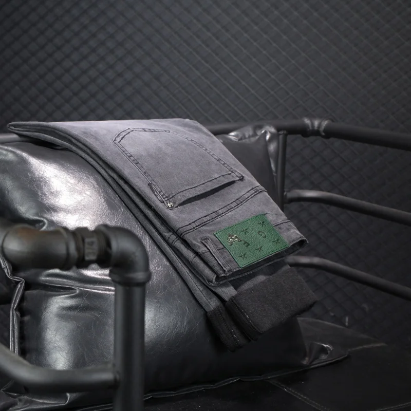 2024summer men's new smoky gray jeans simple versatile Korean slim fit elastic thin soft light luxury high-end skinny trousers