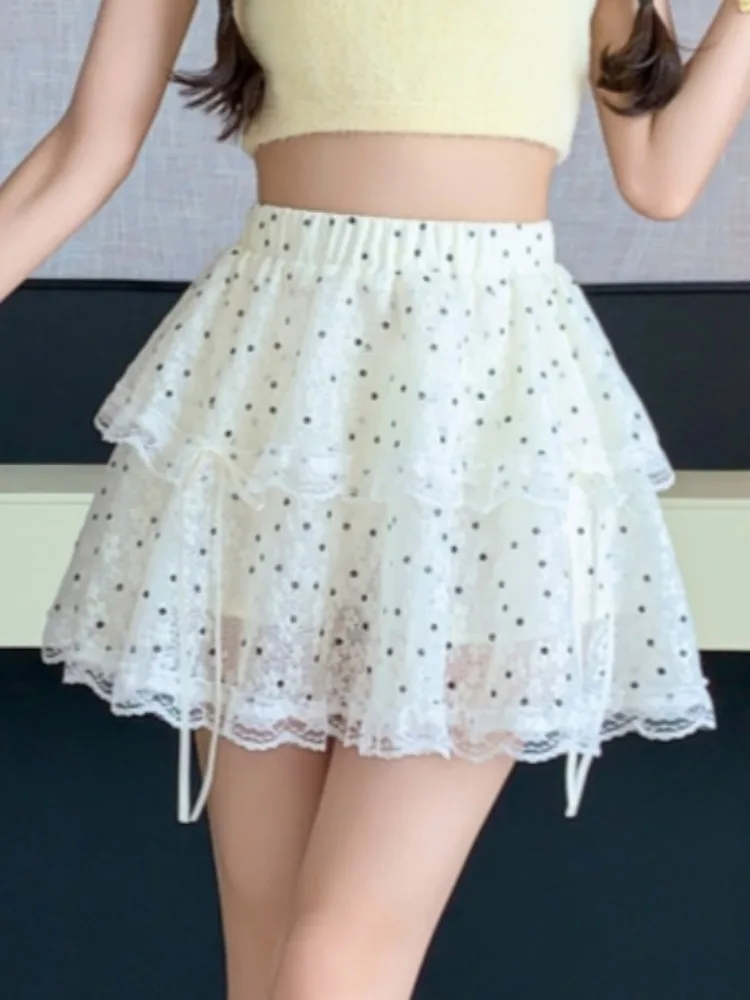 

New Women Chiffon Floral All-match Fluffy Cake Short Skirts 2024 Summer Korean Ladies High Waist Mini Skirt For Women