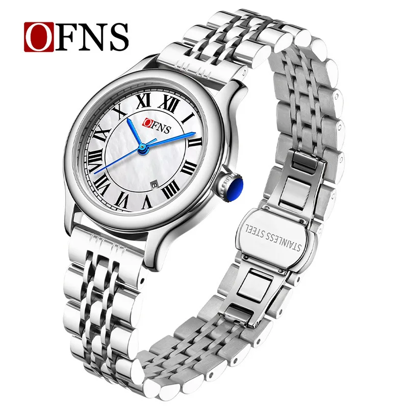 OFNS 1551 여성용 쿼츠 시계, 레트로 달력, 방수, 심플한 작은 다이얼 손목시계, 패션