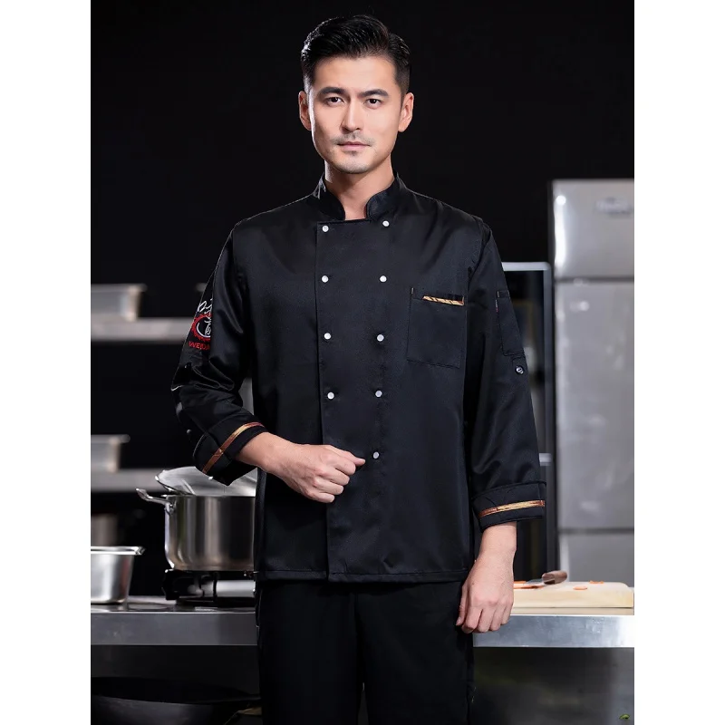 Dining Chef Overalls Long Sleeve Restaurant Hot Pot Restaurant Canteen Rear Kitchen Cake Baker Chef Uniform Autumn and Winter