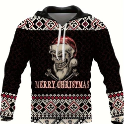 2024 Christmas Skull 3D Pattern Print Men's Hooded Sweatshirt Personalised Fashion Winter Personalised Christmas Hoodie