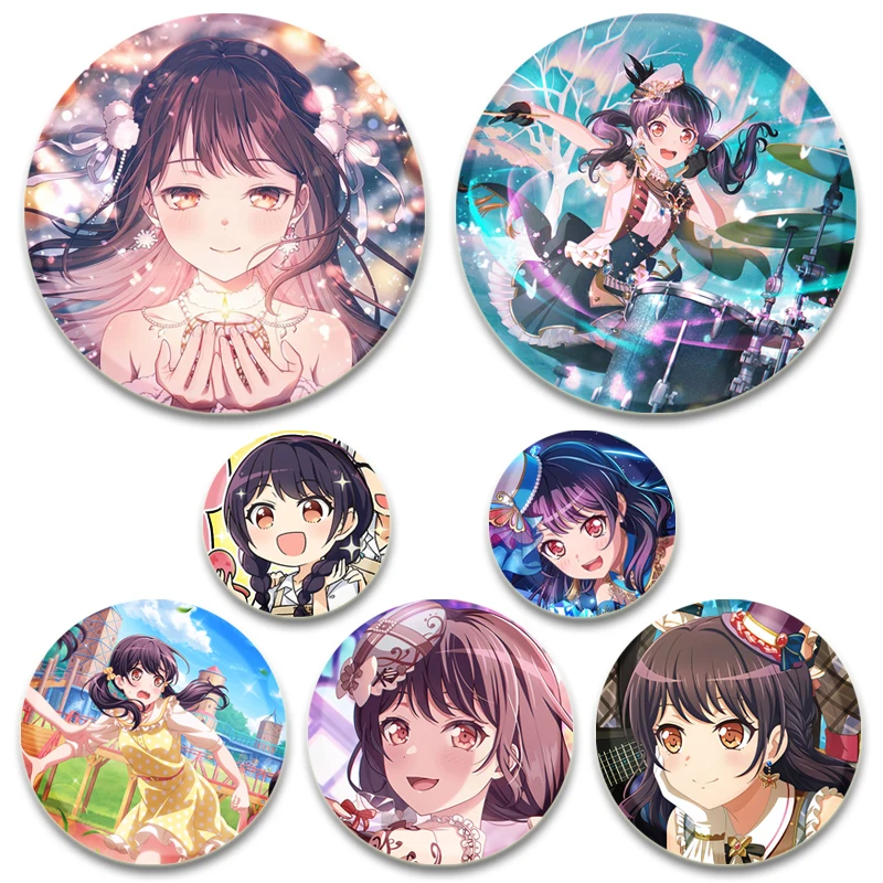 

Anime BanG Dream Futaba Tsukushi Badge Rimiri/Toyama Kasumi Cartoon Brooches Round HD Print Handmade Pins Accessories Gift