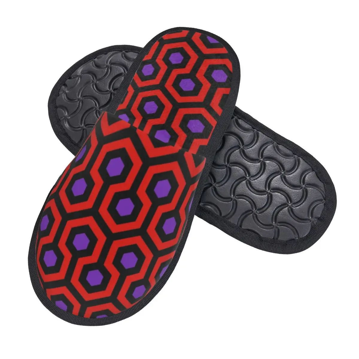 Custom Geometric Pattern Looped Hexagons Virginie Guest Slippers for Hotel Women Mid Century Modern House Slipper