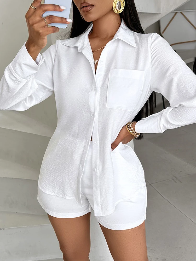 Pocket Design Buttoned Top & Shorts Set