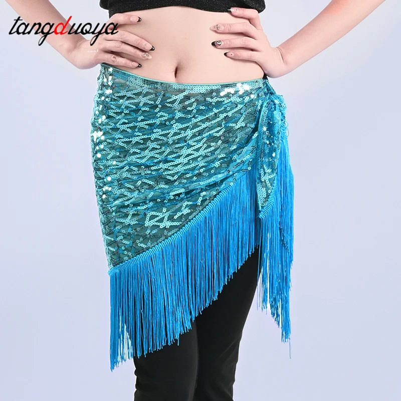 ملابس رقص البطن المرأة كبار الترتر شرابة الثلاثي وشاح الورك الكبار حزام الخصر سلسلة الرقص ممارسة الخصر وشاح #5