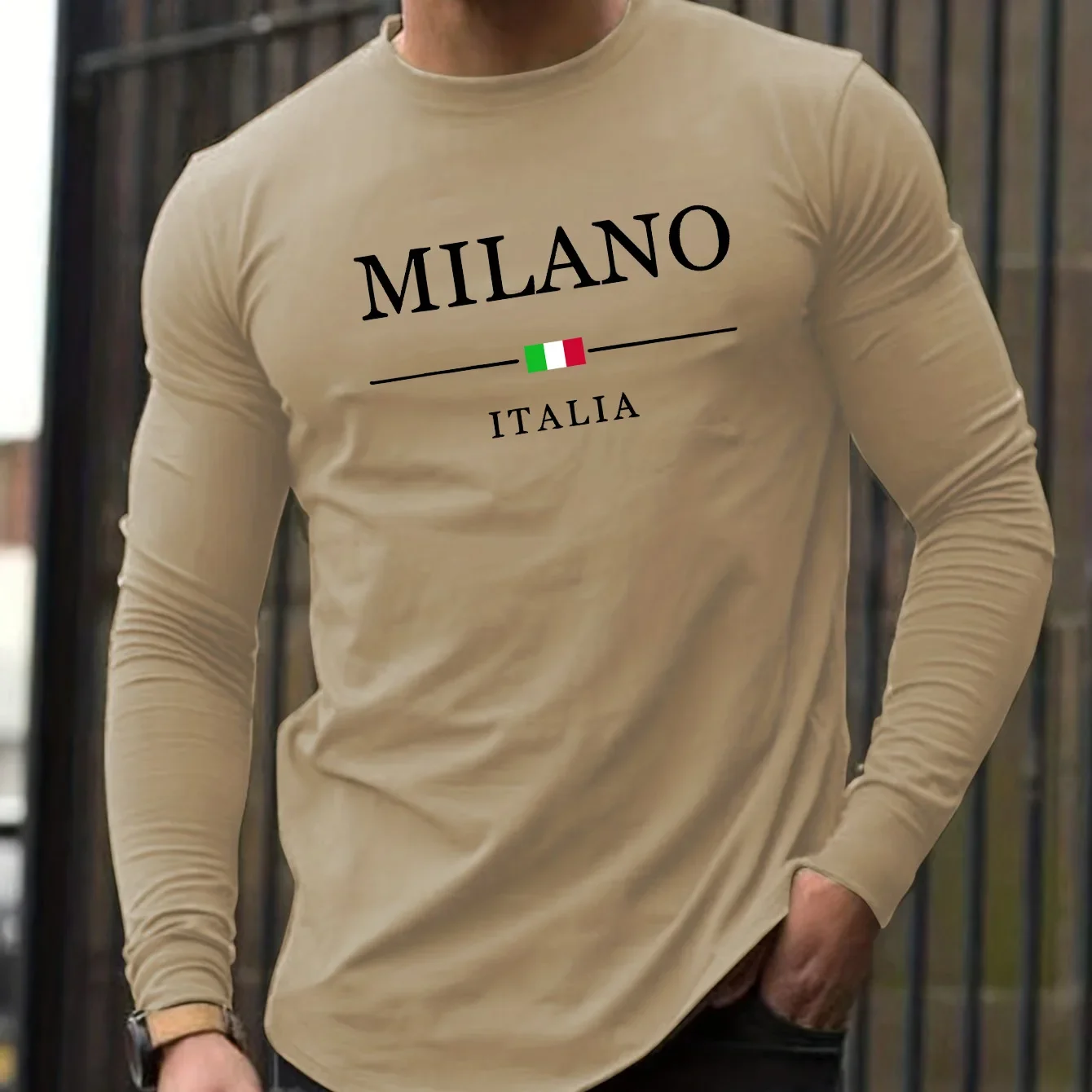 MALINO ITALIA Printed Men's Long Sleeved T-Shirt Comfortable Casual Loose Oversized  Sports Round Neck  Top