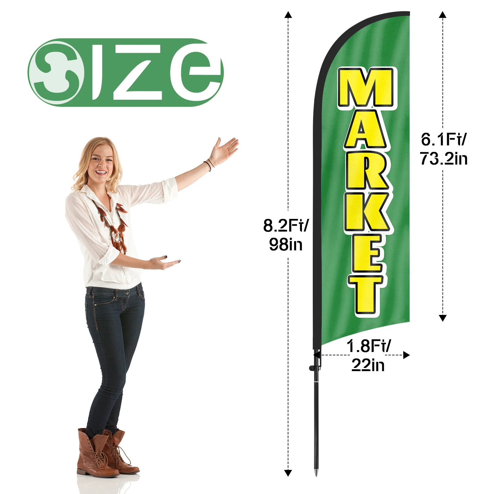 FSFLAG 1PCS 280CM The Market1 Feather Flag with Flagpole Advertising Outdoor Banner Decoration for Businesse and Storefront