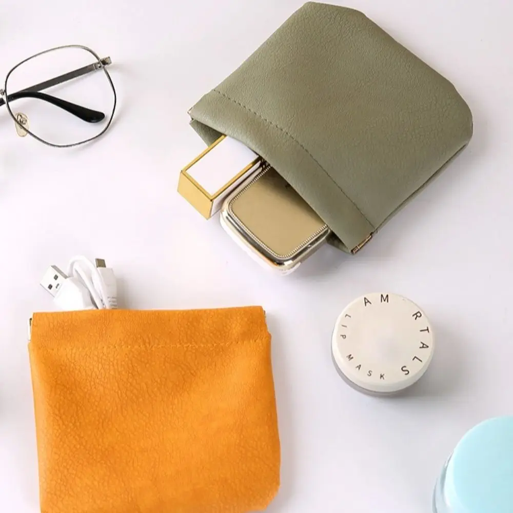 

Fashion Automatic Closing Lipstick Bag Simple Mini Cosmetic Organizer Pouch Travel PU Jewelry Handbag