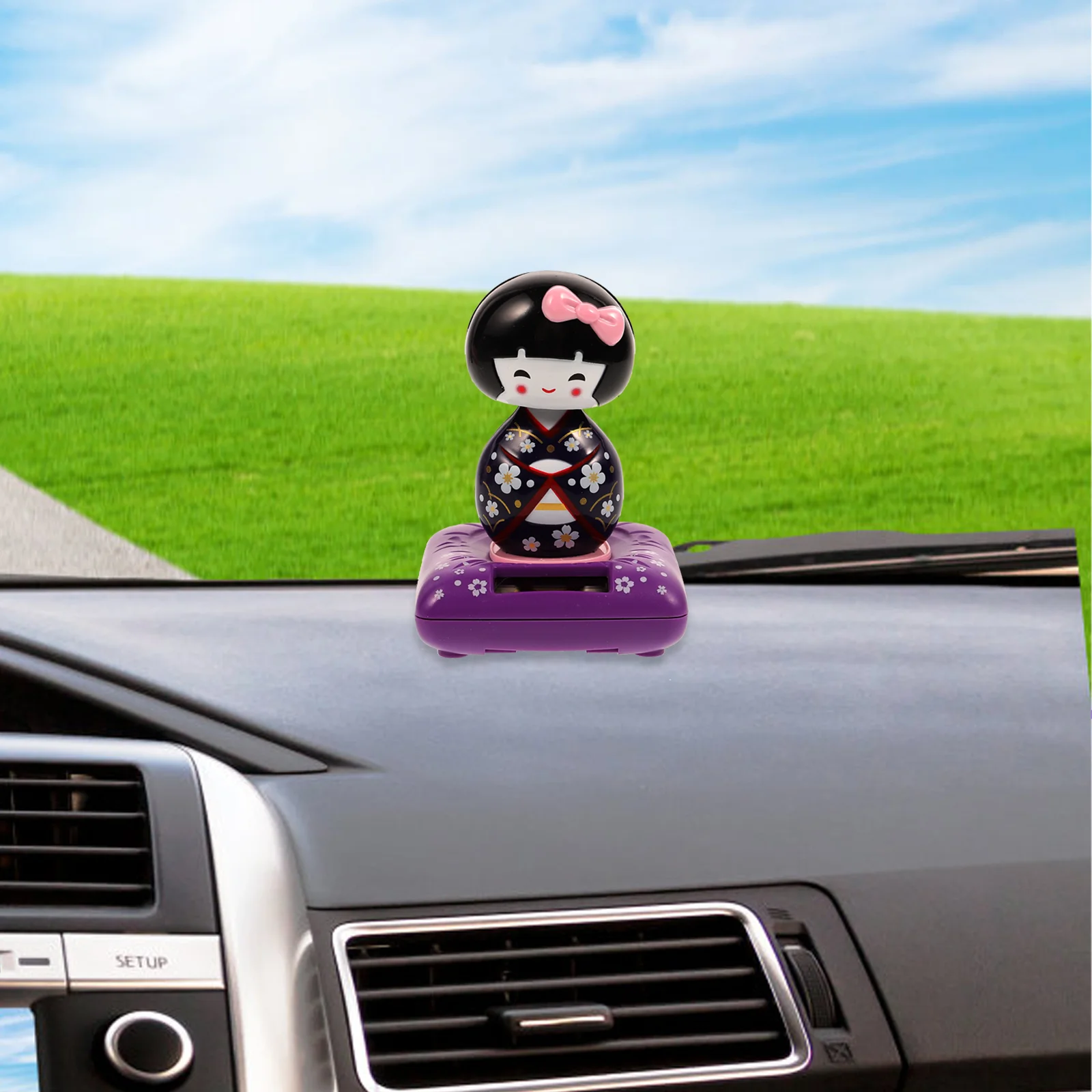 Kimono Gift Solar Powered Car Interior Decor Girls Toys Accessories Ornament Maiko Decoration Decorate