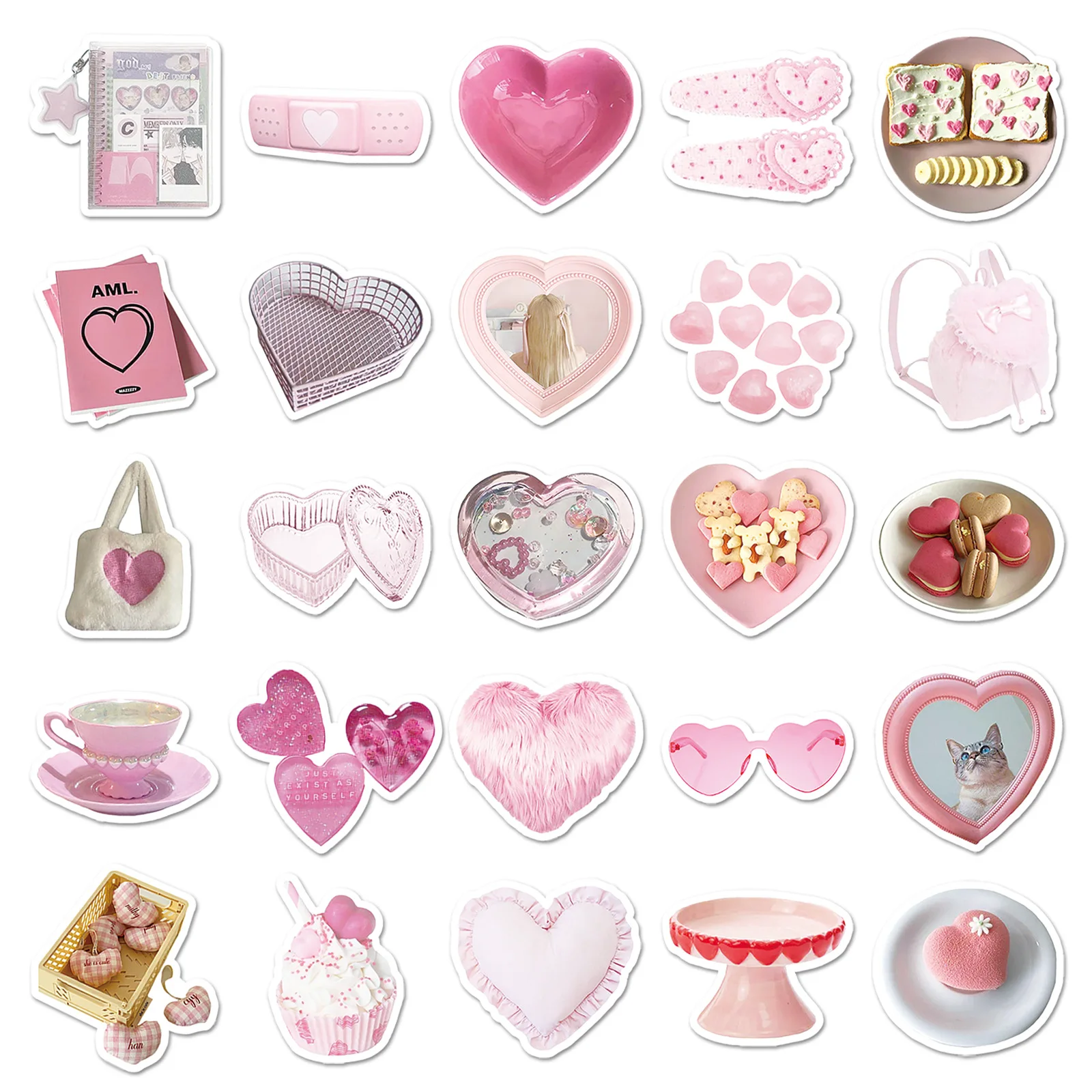 50 قطع الوردي الحب INS نمط ملصقات للماء فتاة شيء الكتابة على الجدران الديكور DIY الغيتار الهاتف المحمول الدراجة الثلاجة الشارات