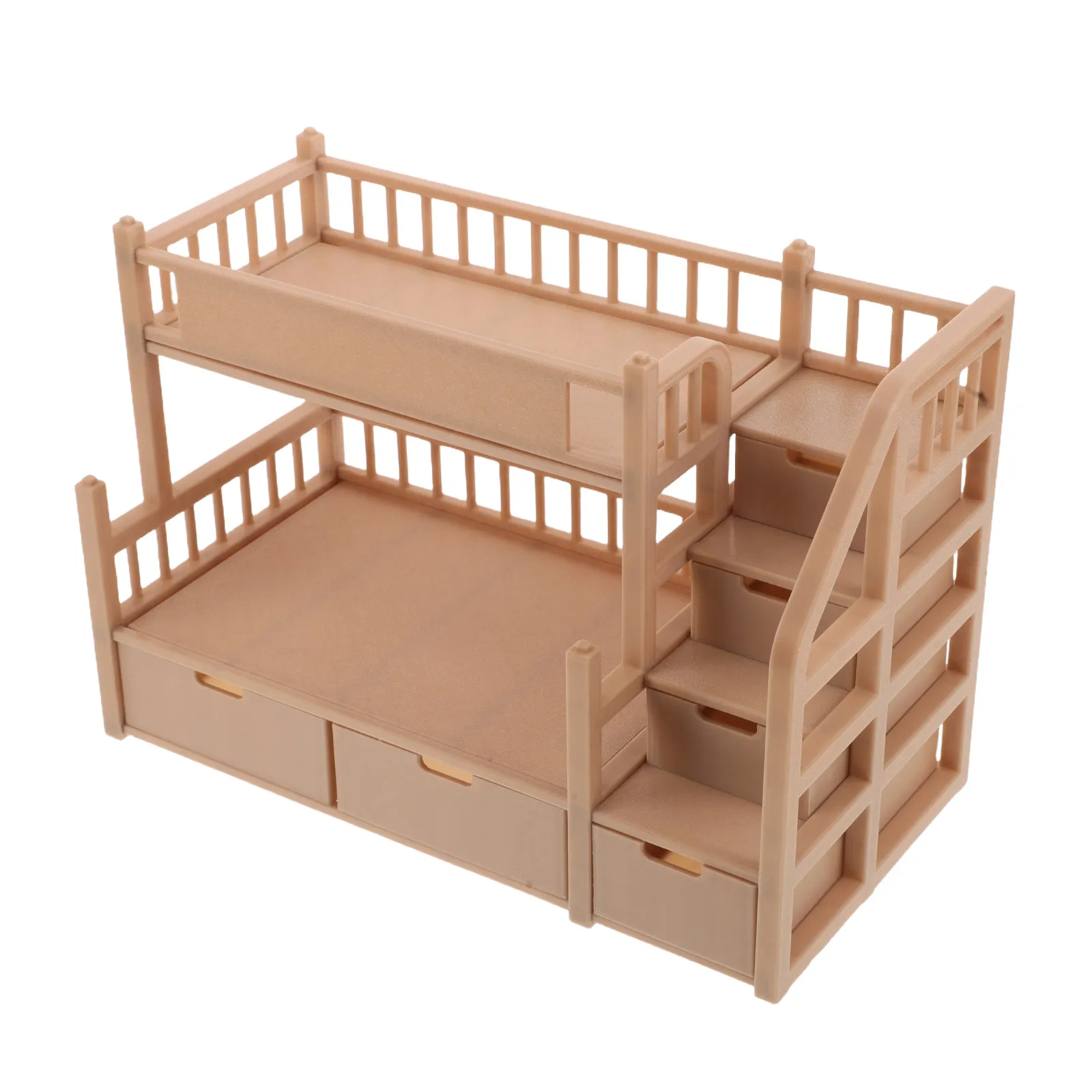 

Mini Double Bunk Bed Realistic Wood Design Large Storage Drawer Compatible 18Cm Miniature Dollhouse Bedroom Furniture