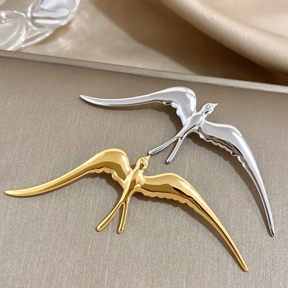 ALLYES Fashion Stainless Steel Brooch for Women Men Glossy Metal Bird Swallow Brooches Suit Decoration Pin Jewelry Gifts