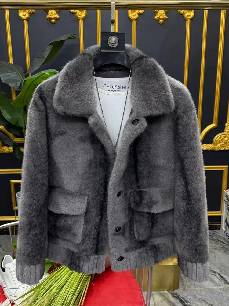 

High Quali Men's Double-Sided Fur Jaet JD757 Autumn Winter Faionable Warmth Sli Trendy Stand Fit Long Sve You...