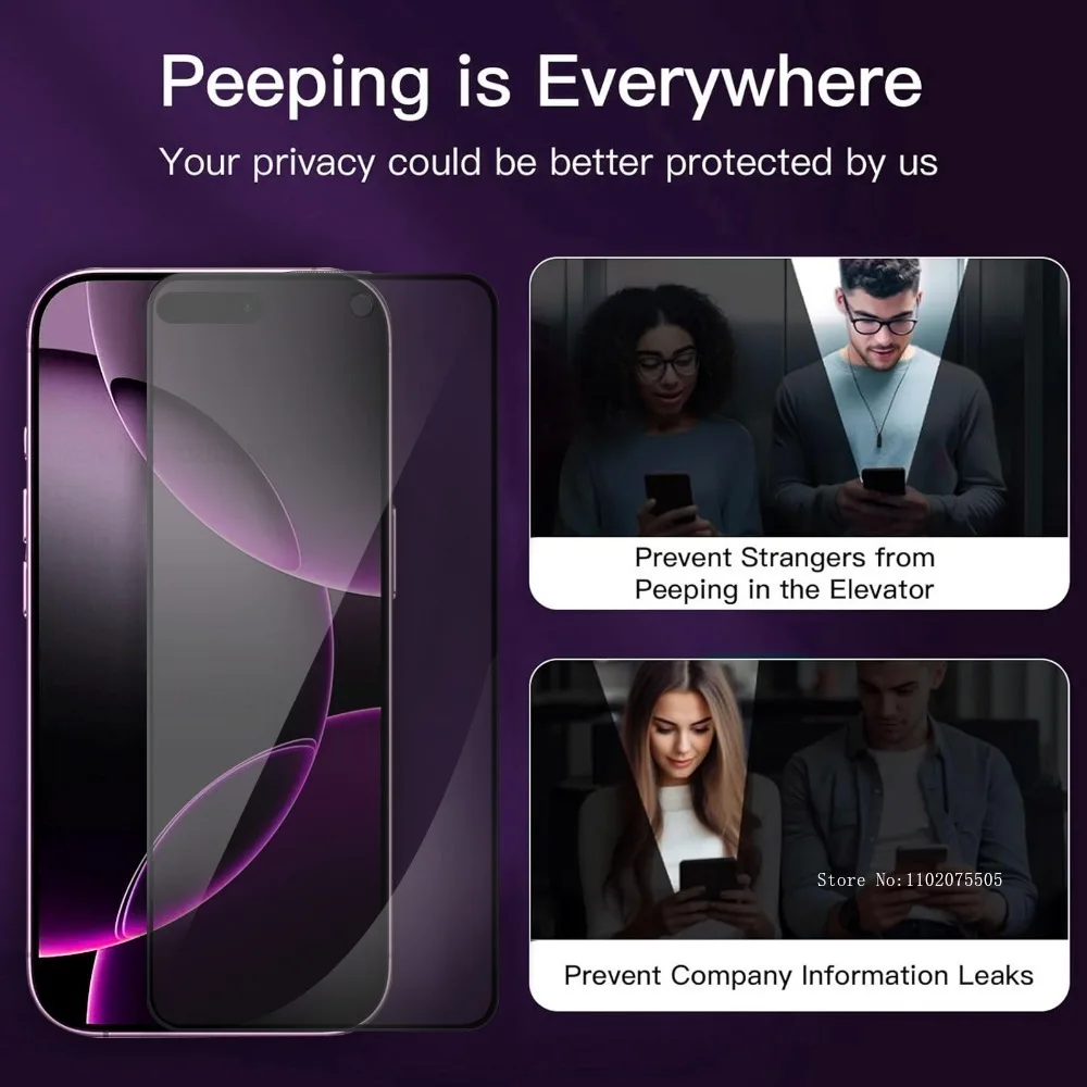 

5 шт., закаленное стекло с твердостью 9H для защиты конфиденциальности для IPhone 15 16 Pro Max, антиподглядывающая пленка 13 Pro Max 14 Plus, легко устанавливается
