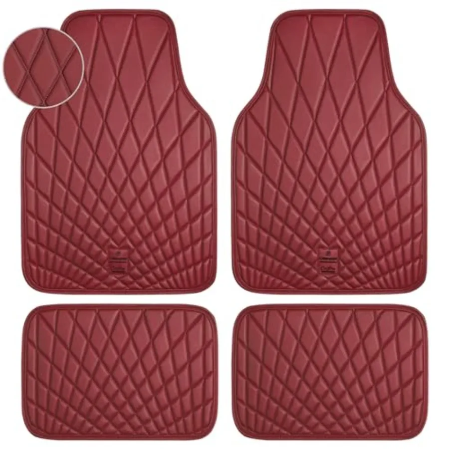 

Luxury Faux Leather Floor Mats for Cars Waterproof All Weather Car Mats Full Set Anti-Slip Deluxe Automotive Floor Mats Univers