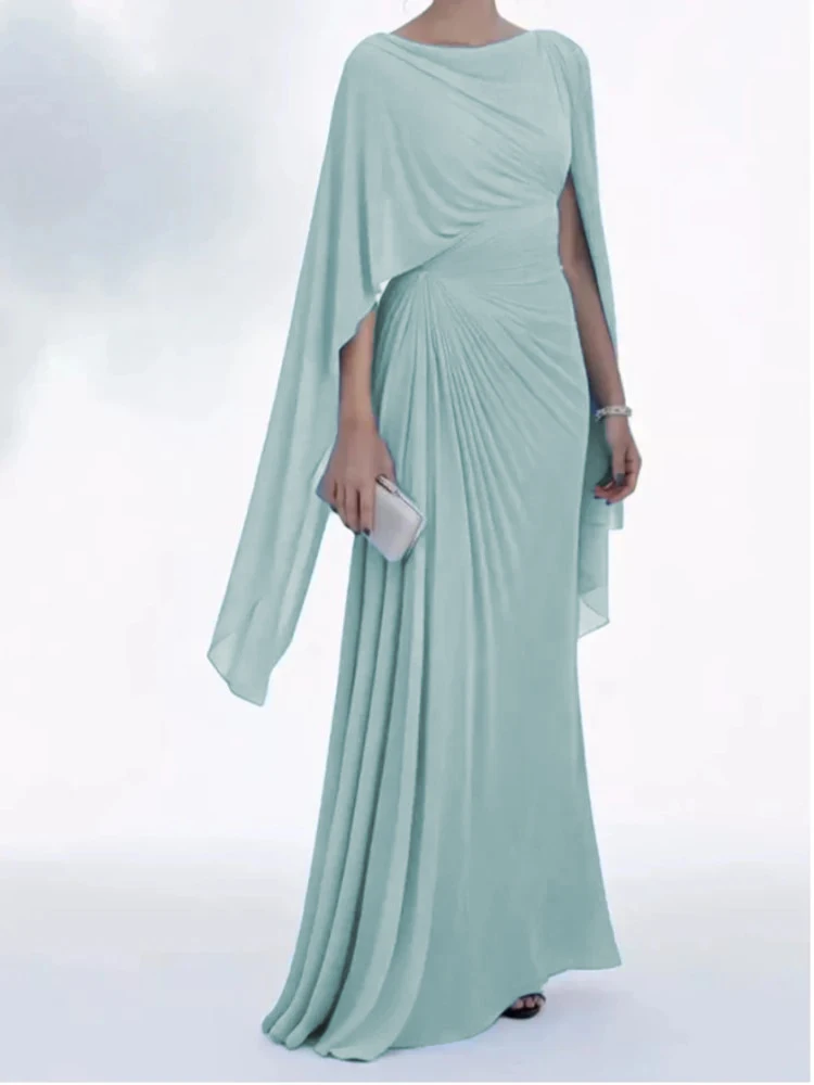 2026 Women Elegant High Waist Solid Color Evening Dress Sexy Slash Neck Long Sleeve Pleated Slim Fit Irregular Hem Formal Banque - view 3