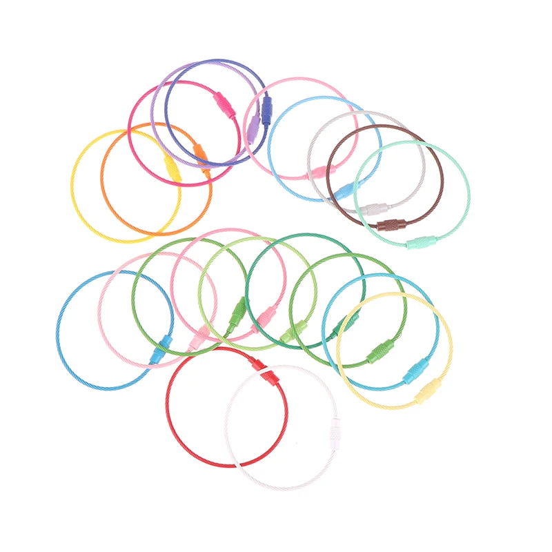 10 قطعة طول عشوائي 15 سنتيمتر الصلب الحبل الموثق حلقة الصلب الحبل حلقة رئيسية الحبل الأمتعة علامة حلقة سلك مفتاح سلسلة