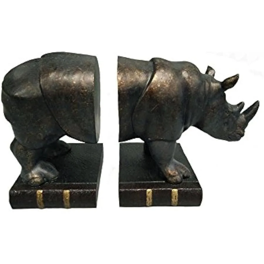 Comfy Hour Wildlife Collection Bronze Rhino Art Bookends Animal Decoration Set of 2 1 Pair Antique Style Heavy Weight Copper 7