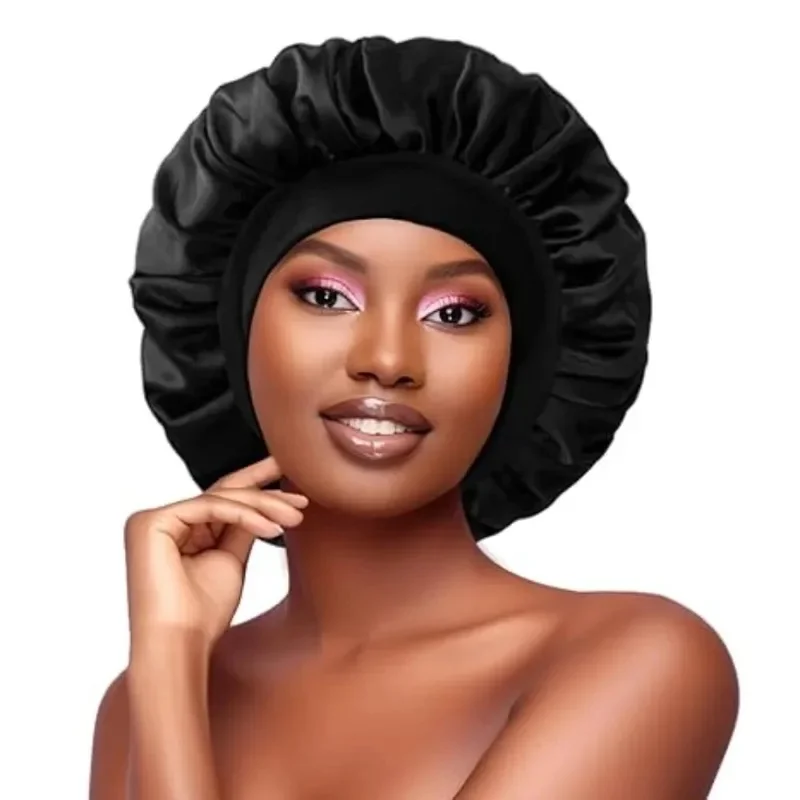 1-4pcs Solid Satin Bonnet Hair Wrap Elastic Band Narrow Tie Band Edge Bathroom Shower Cap for Sleeping Women Shower Hair Care