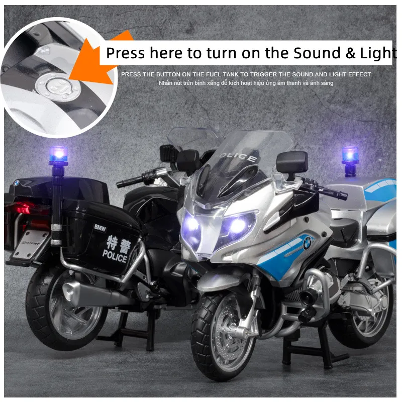 1/12 BMW R1250 RT Police Motorcycle Toy Diecast Metal Model 1:12 Miniature Car Sound & Light Collection Gift For Boy Children