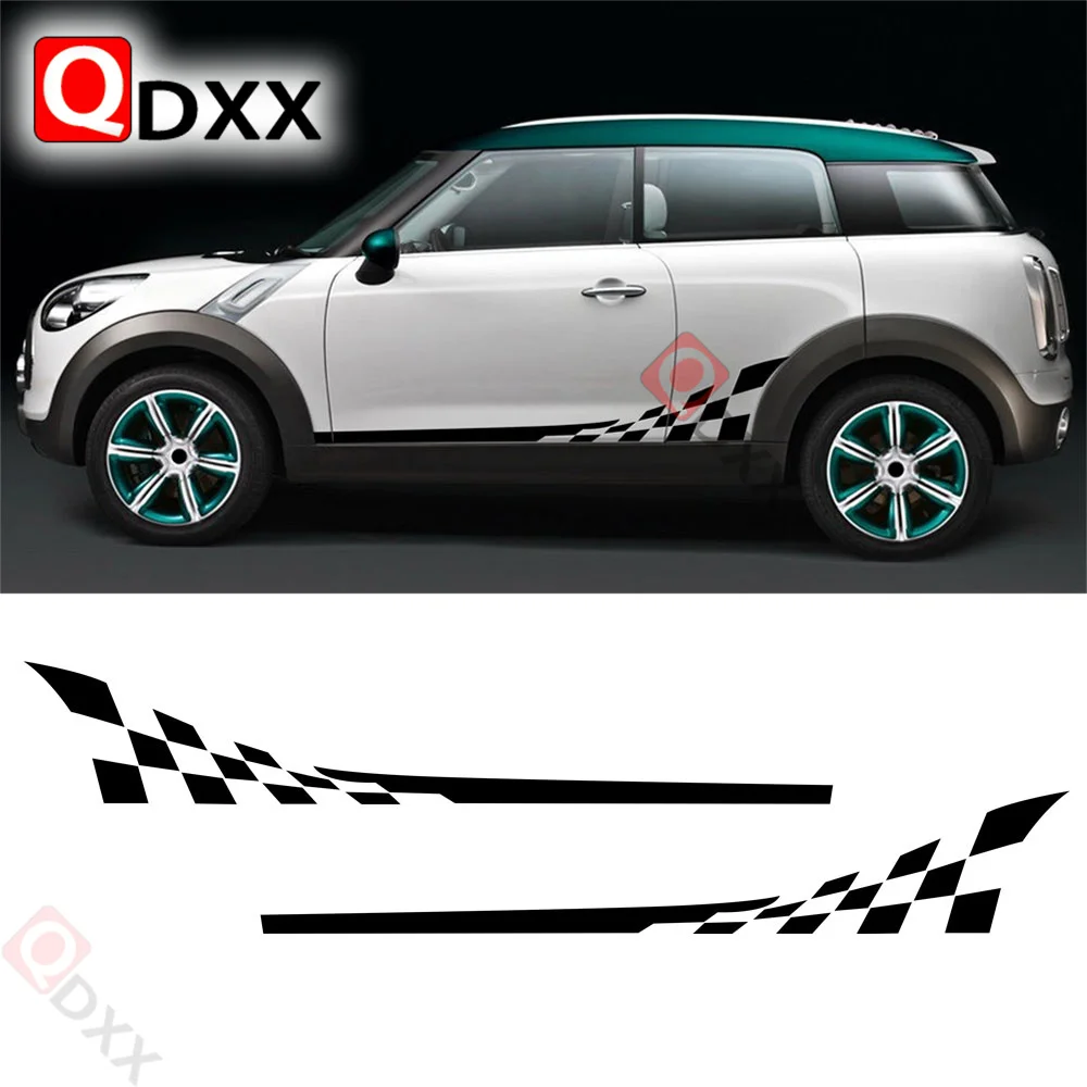 2pieces Checkerboard Checkered Flag Door Side Stripes Decal Stickers for Mini Cooper R56 R50 R52 R53 F56 R60 Countryman Accessor