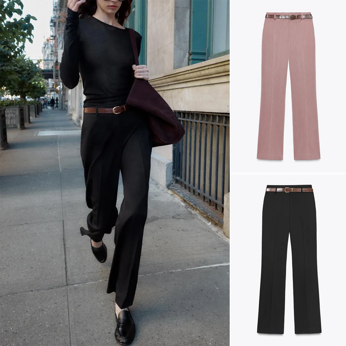 

Свободные прямые брюки с высокой талией и декоративным поясом, новый осенний женский модный деловой костюм