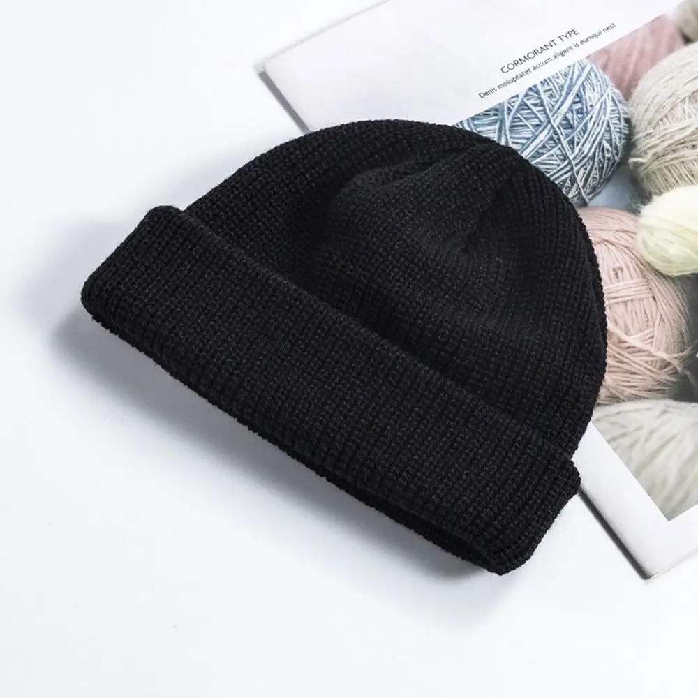 Street Solid Color Knitted Cap Elastic Brimless Vintage Dome Hat Keep Warm Melon Beanie Cap Winter
