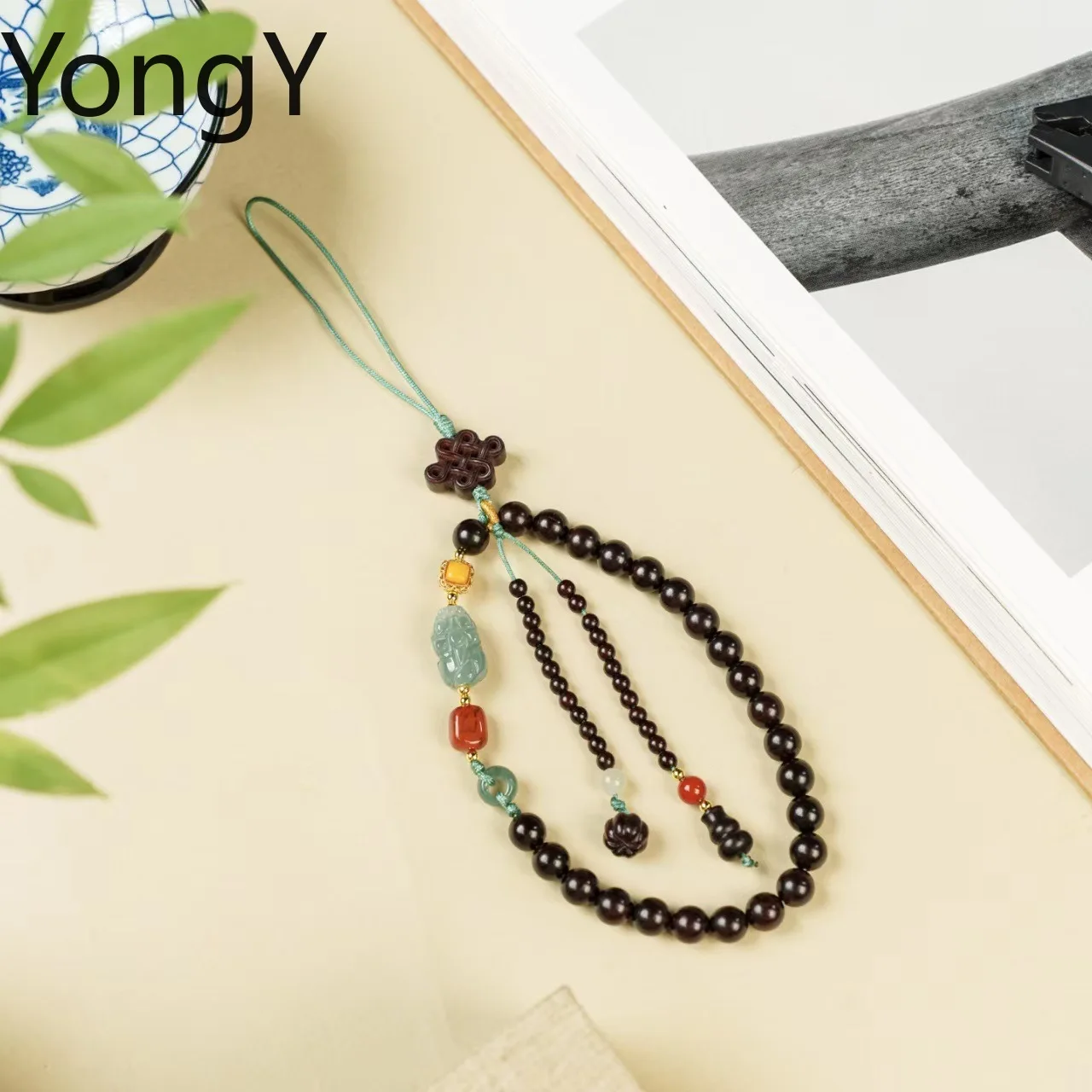 lobular red sandalwood literary and ancient style anti-lost mobile phone hanging bag hanging wrist sandalwood
