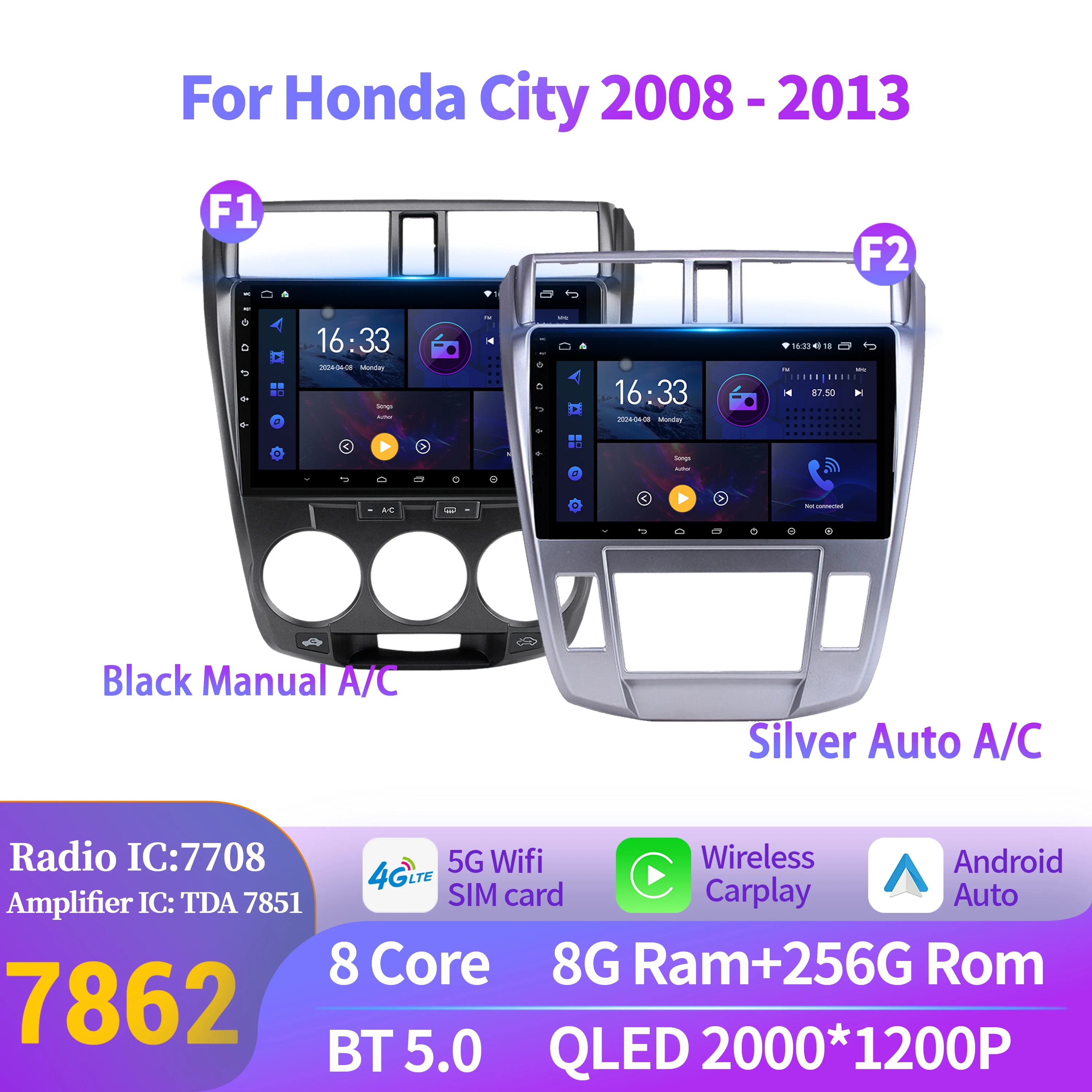 

Android 14 For Honda City 2008-2013 Car Radio Multimedia Navigation GPS Universal Wireless Carplay 7862S 8G 256G 2K QLED Screen