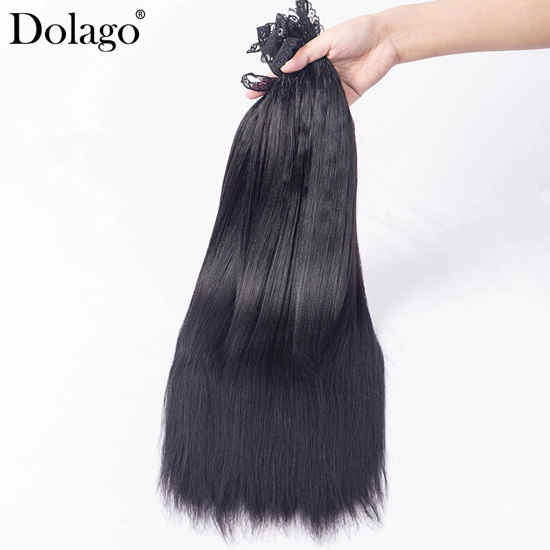 Crochet Hair Extensions Human Hair Light Yaki Straight Crochet Knotless Invisible Feather With String In The Middle PreSeparated
